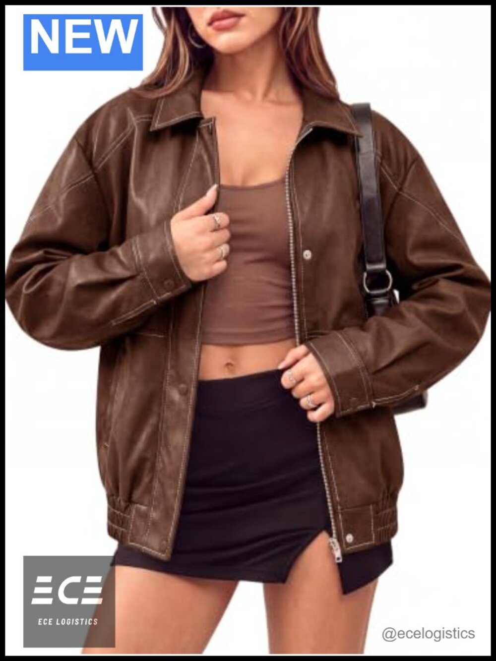 Womens Oversized Distressed Textured Faux Leather Bomber Jacket